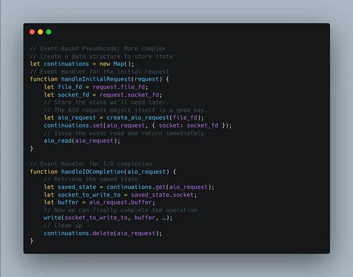 Continuation data structure for manual stack management