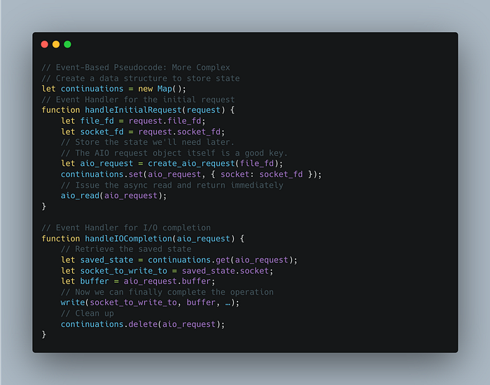 Continuation data structure for manual stack management